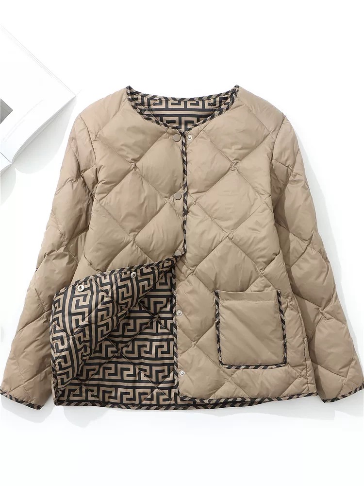 4648 街头风厚款女短款斜肩款拼接菱格冬季 三楼