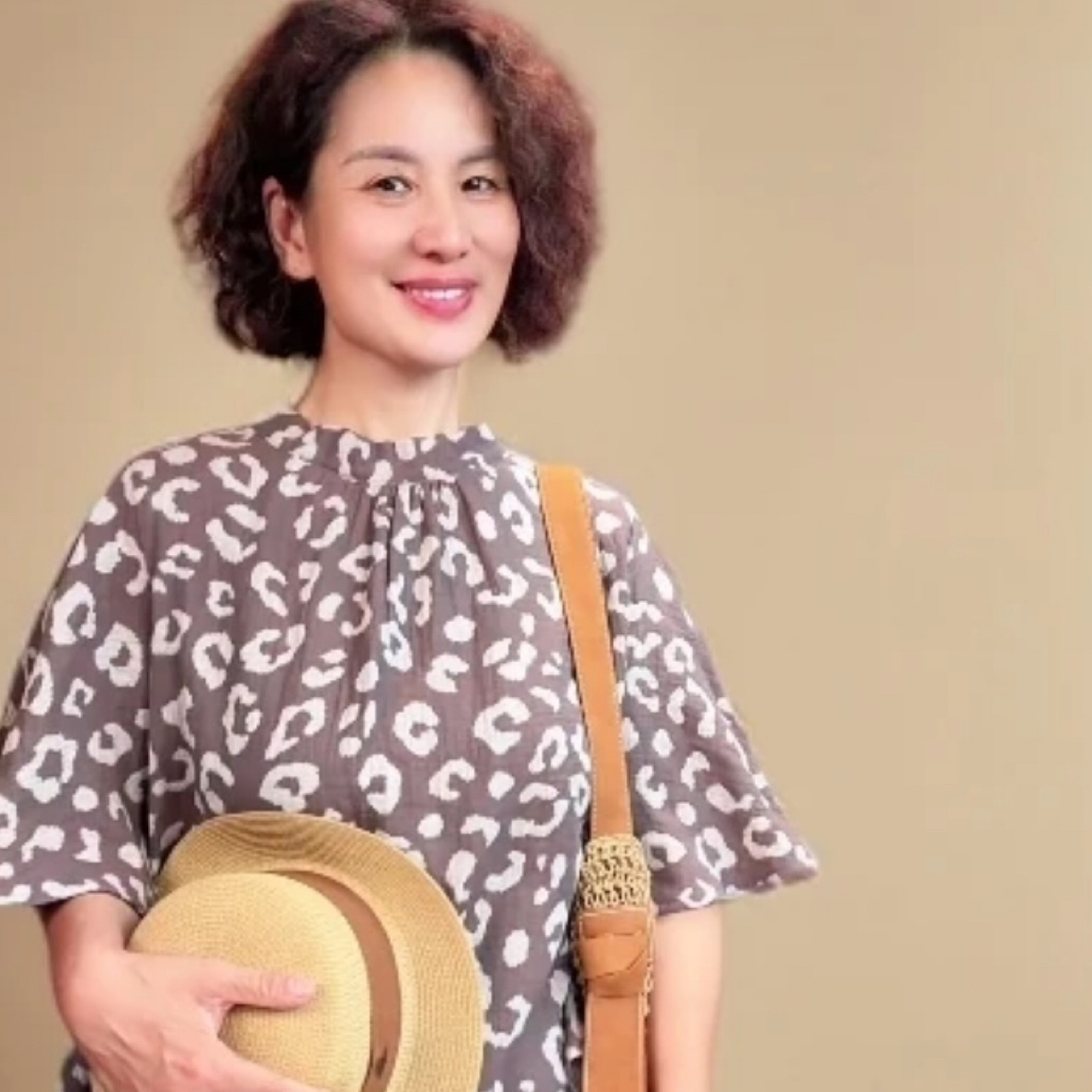 全棉双层纱新中式豹纹连衣裙套装