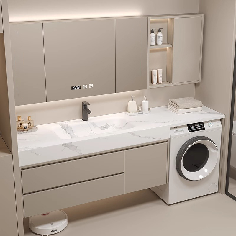 【岩板热弯洗衣机一体柜】卫生间浴室柜组合实木洗衣机柜台盆一体
