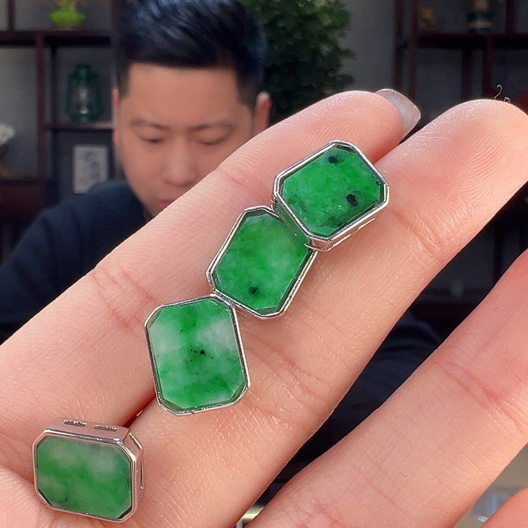 翡翠耳饰银S925镶嵌多样性发货一副