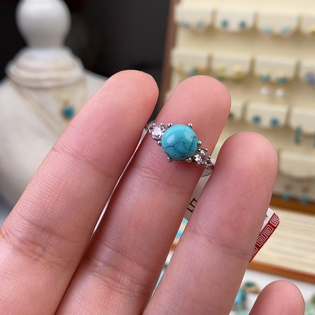 绿松石戒指银S925镶嵌