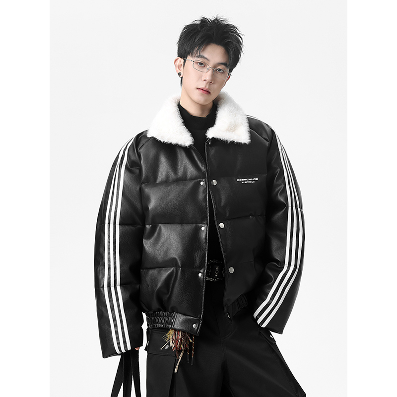 「Staramot」男女同款美式条纹拼接立领棉衣冬高街潮牌面包服