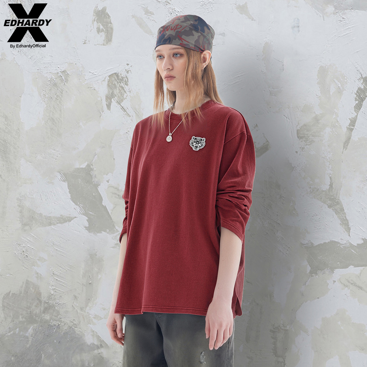 【酒窝专属】EDHARDY X日常秋冬水洗小虎头长袖T恤X1C4VO210355