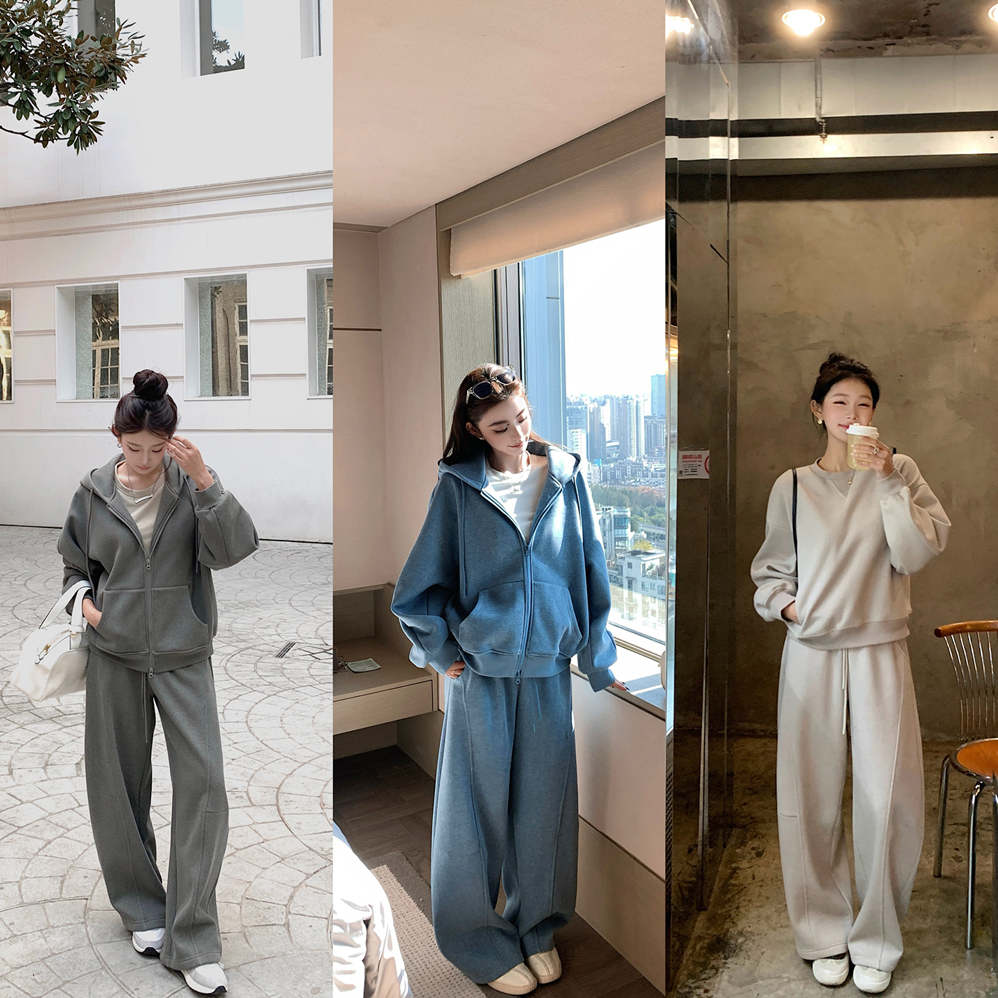 布匹级洗褪+自发热内里 时髦松弛卫衣-时尚套装