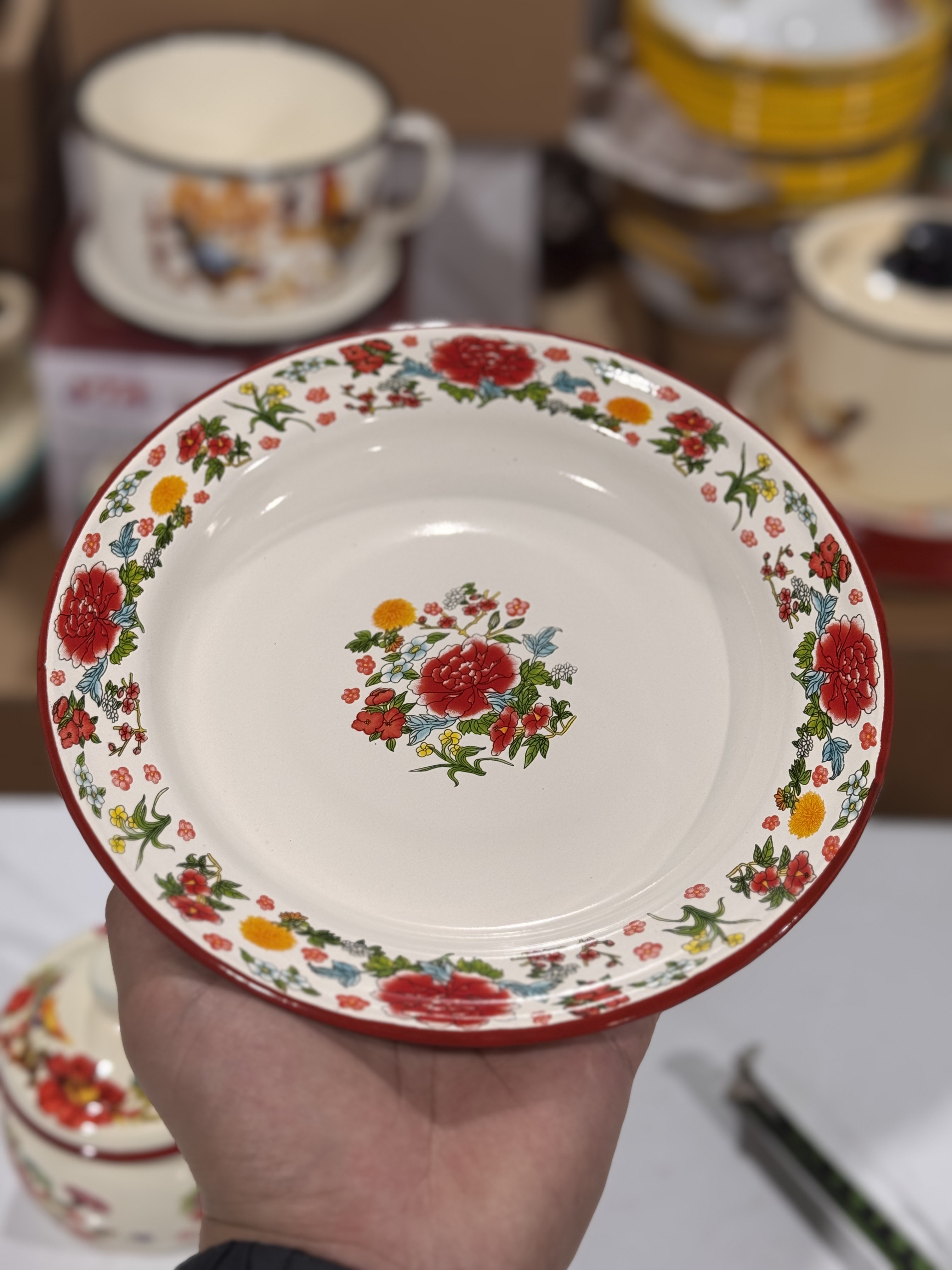 【特厚款】20公分特厚珐琅搪瓷平盘1个，三个颜色随机发