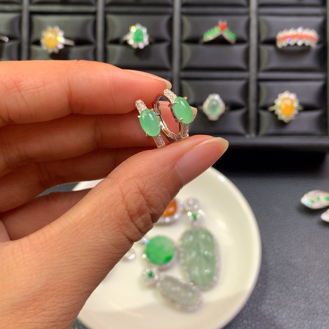 翡翠银S925镶嵌耳饰