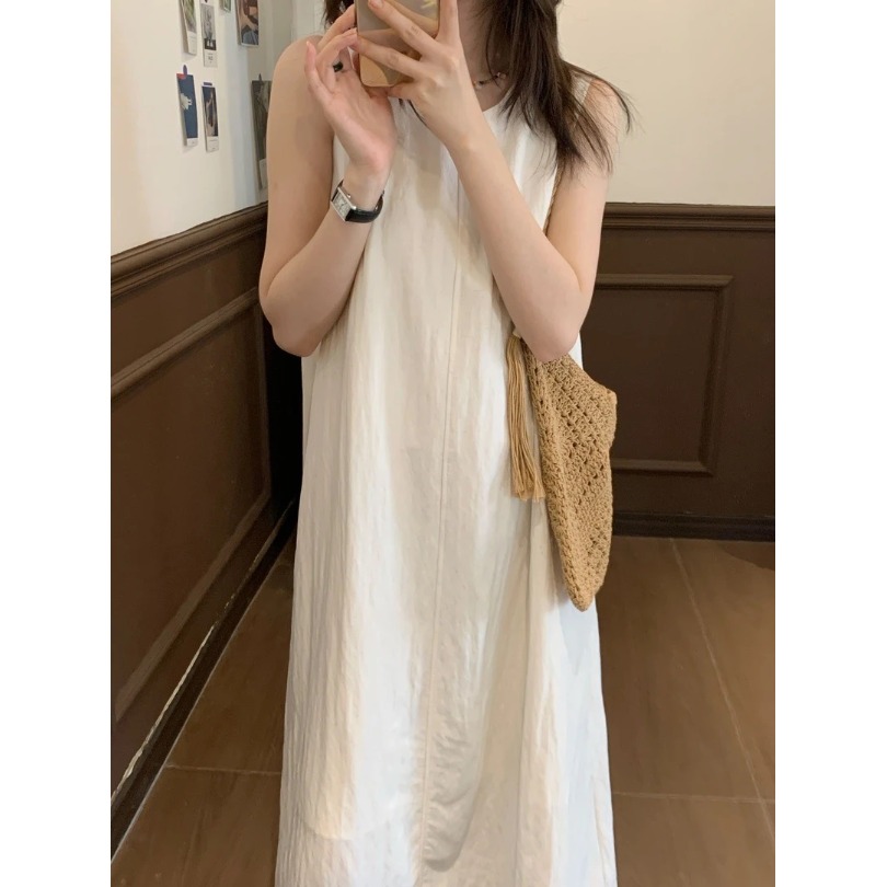 Niche Young气质法式宽松中长款无袖纯色设计感连衣裙