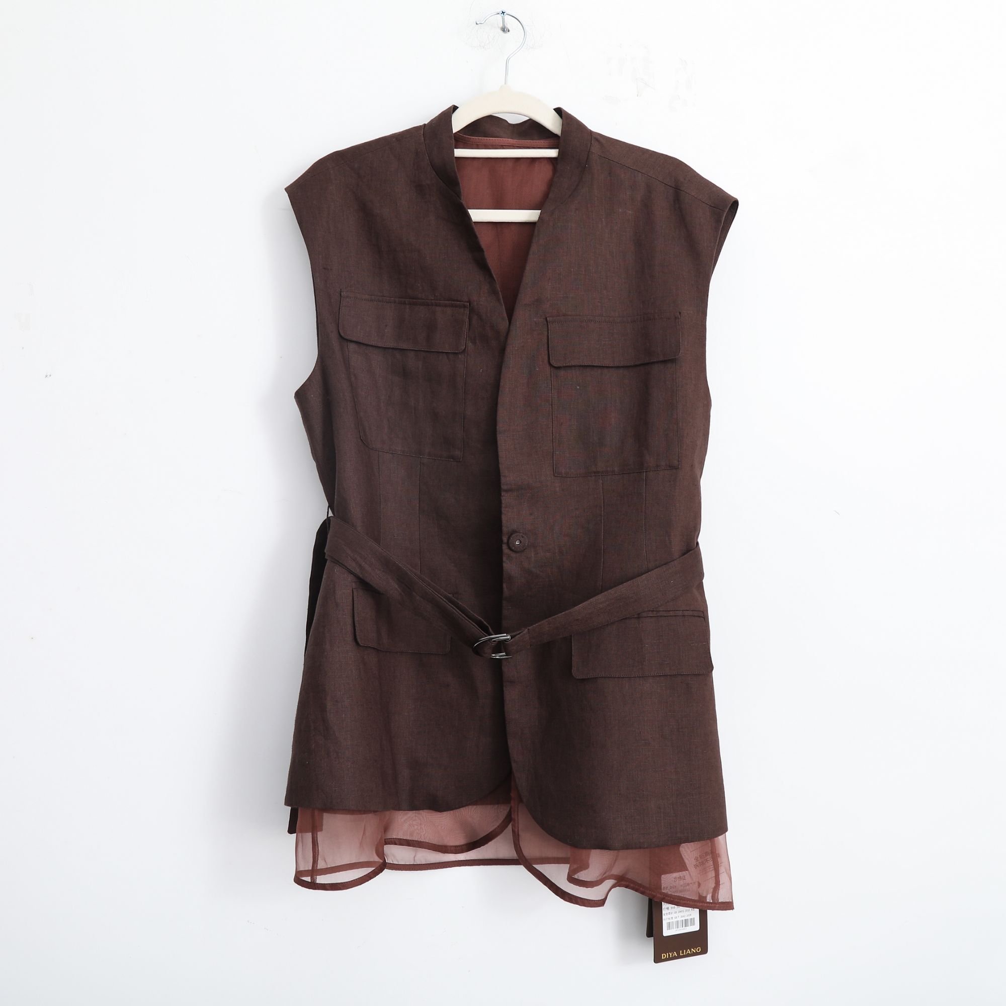 通勤休闲风法式时尚套装咖色上衣无袖百搭中式复古