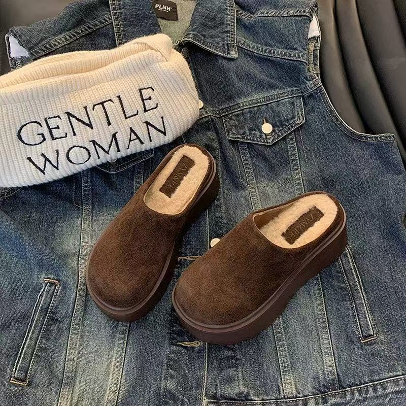 福利款网红2025夏季高跟包头拖磨砂皮百搭纯色浅口休闲韩版