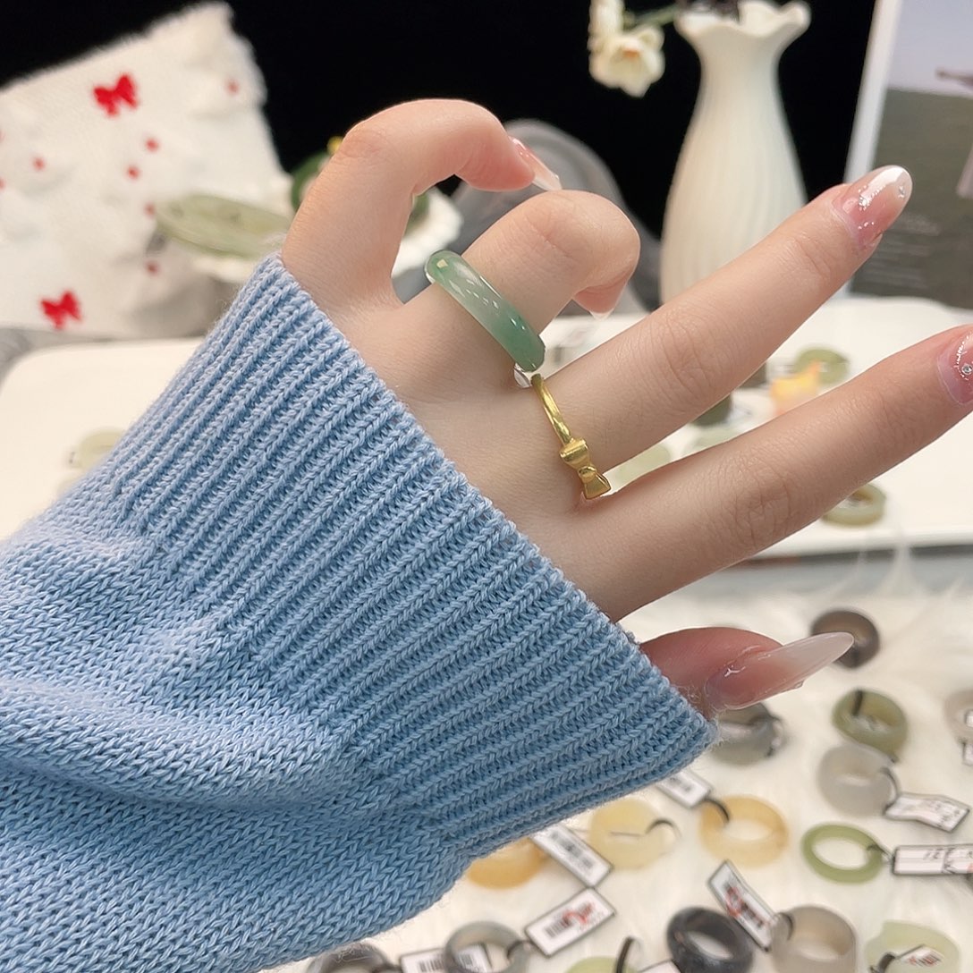 和田玉（糖玉）未镶嵌戒指h12非洲翠细条17.4有包容不退换