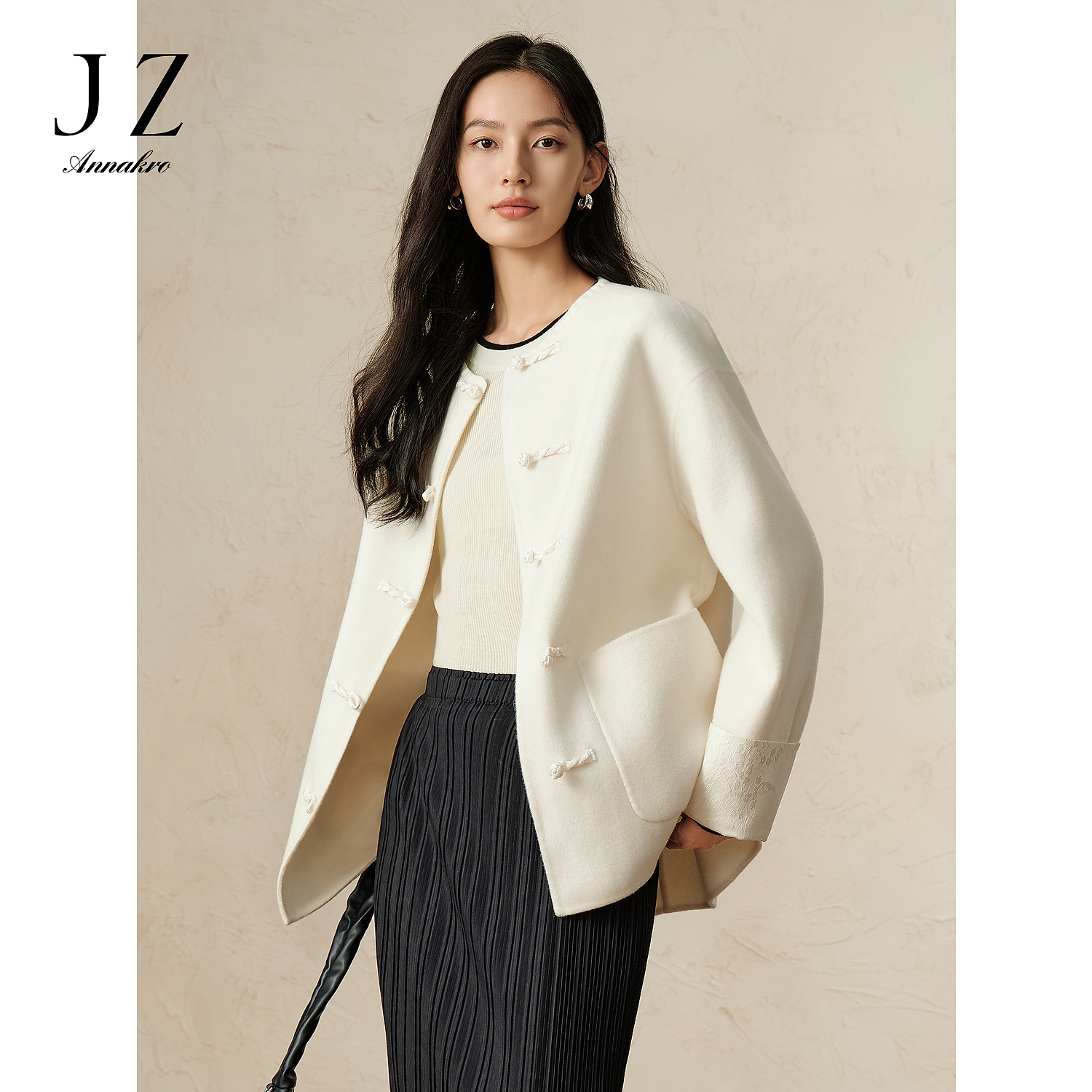 【安雅专属】玖姿安娜蔻JTED72514淑女风国风毛呢大衣外套女冬