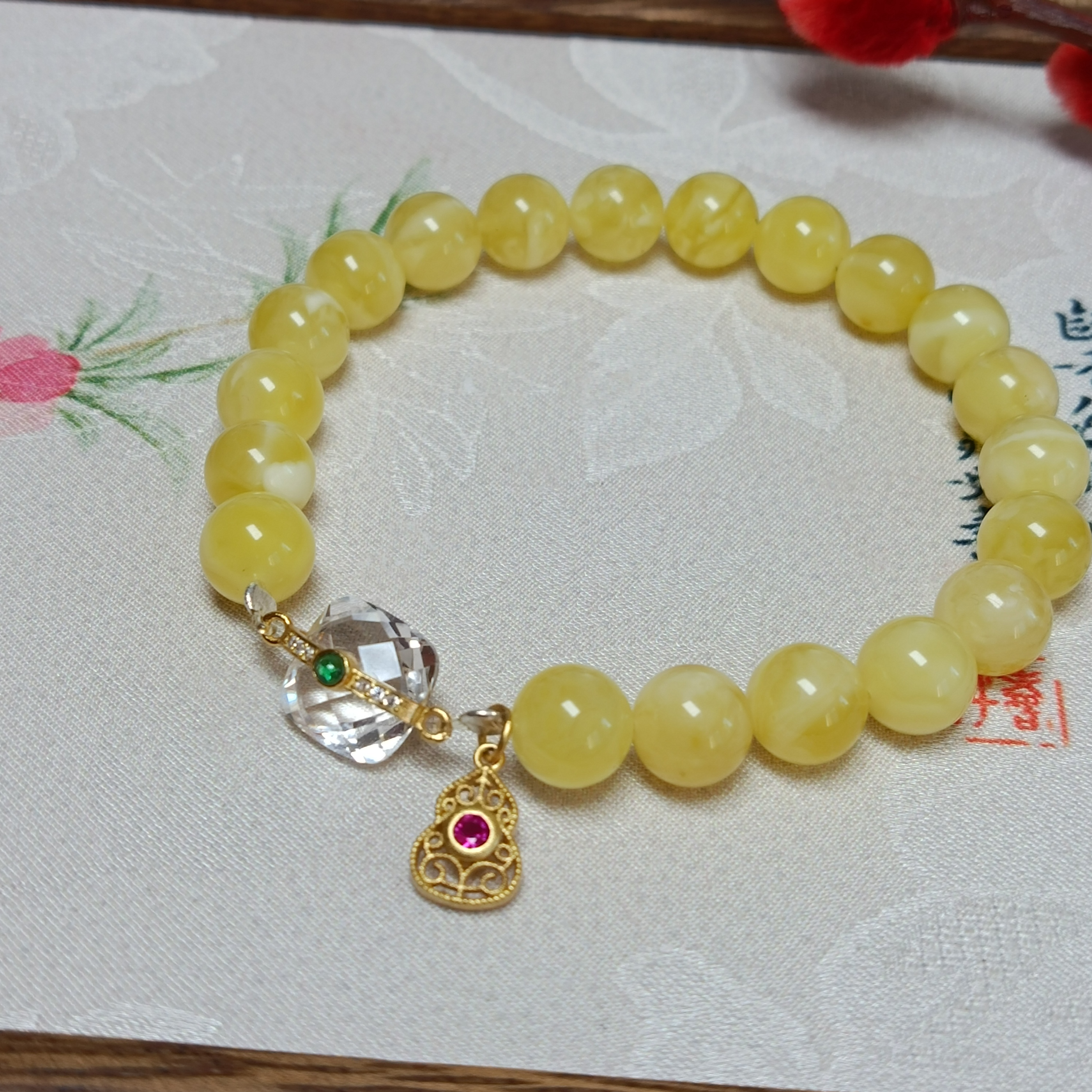 天然蜜蜡diy手串~8+俄料浓蜡妖花~【晶彩人生】~5032