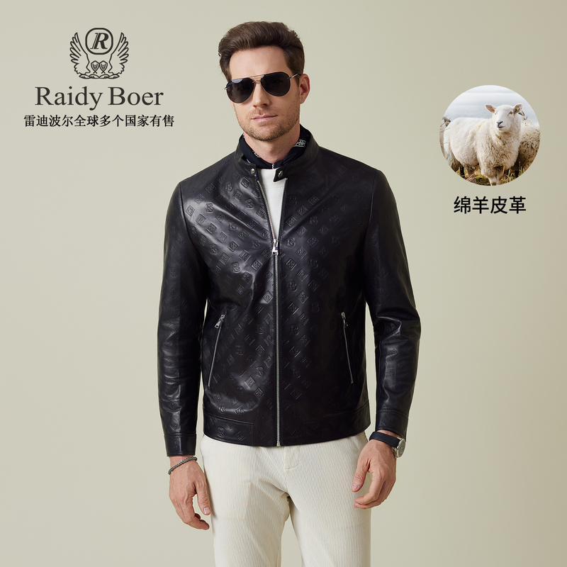 【绵羊皮】雷迪波尔春秋季真皮皮衣2025全身压印立领皮夹克外套2024
