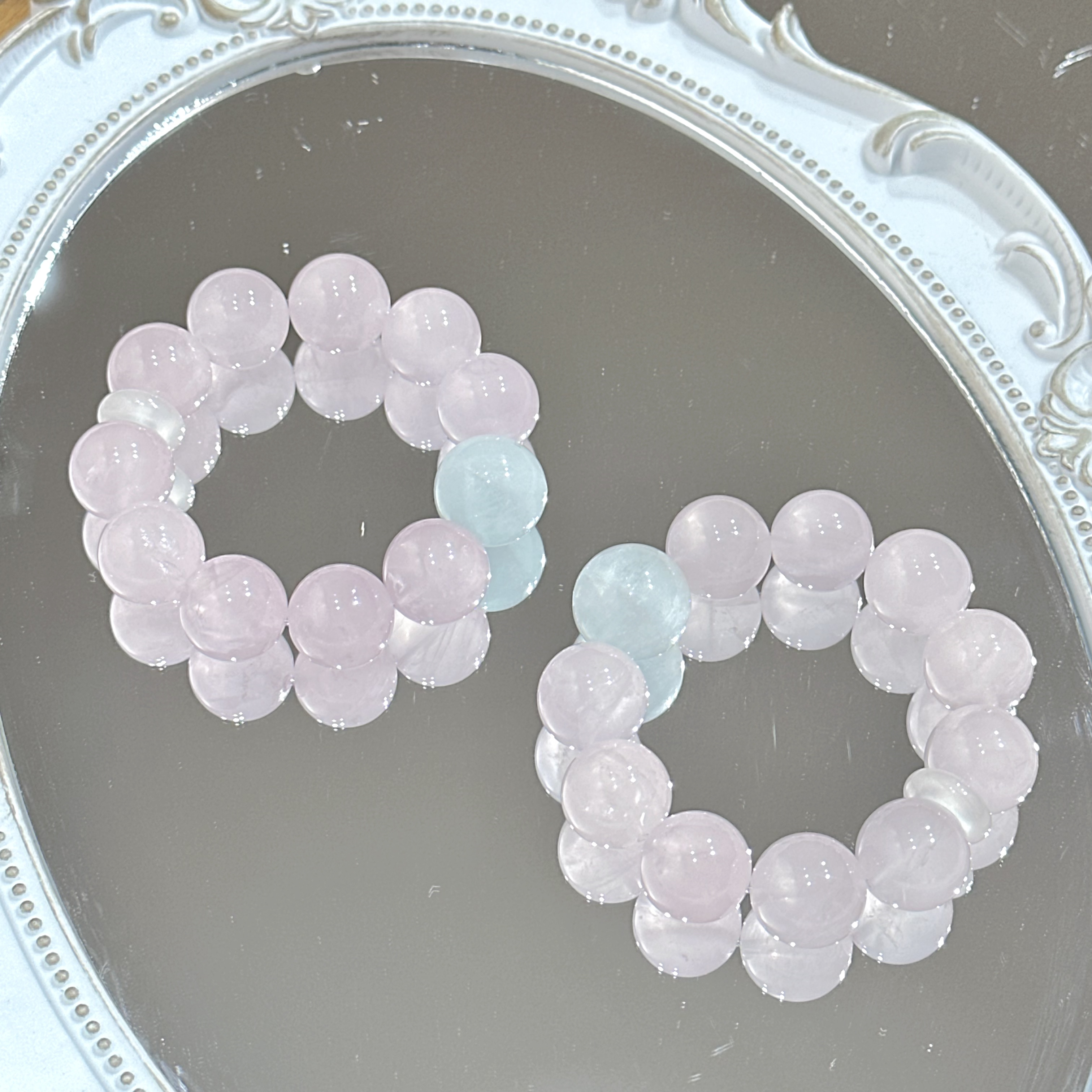 SG2225-粉水晶萤石玉髓手串均有瑕色差多样发