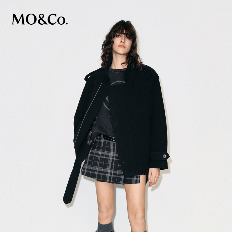 MOCO毛呢夹克2025冬新品羊毛羊绒立领可拆卸肩袢附腰带MBE4JKTT02