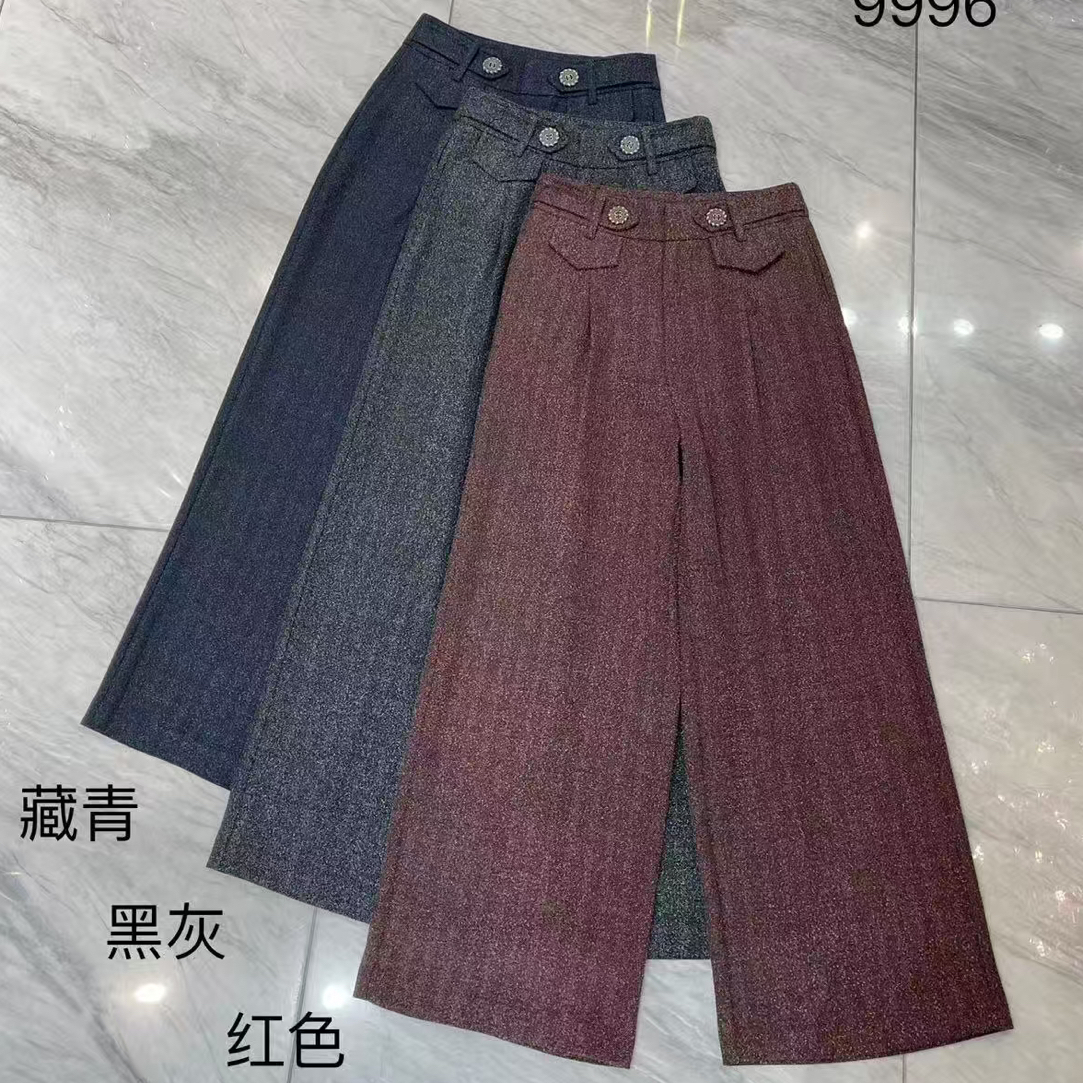 D50720秋冬百搭格纹毛呢休闲直筒女裤时尚显瘦