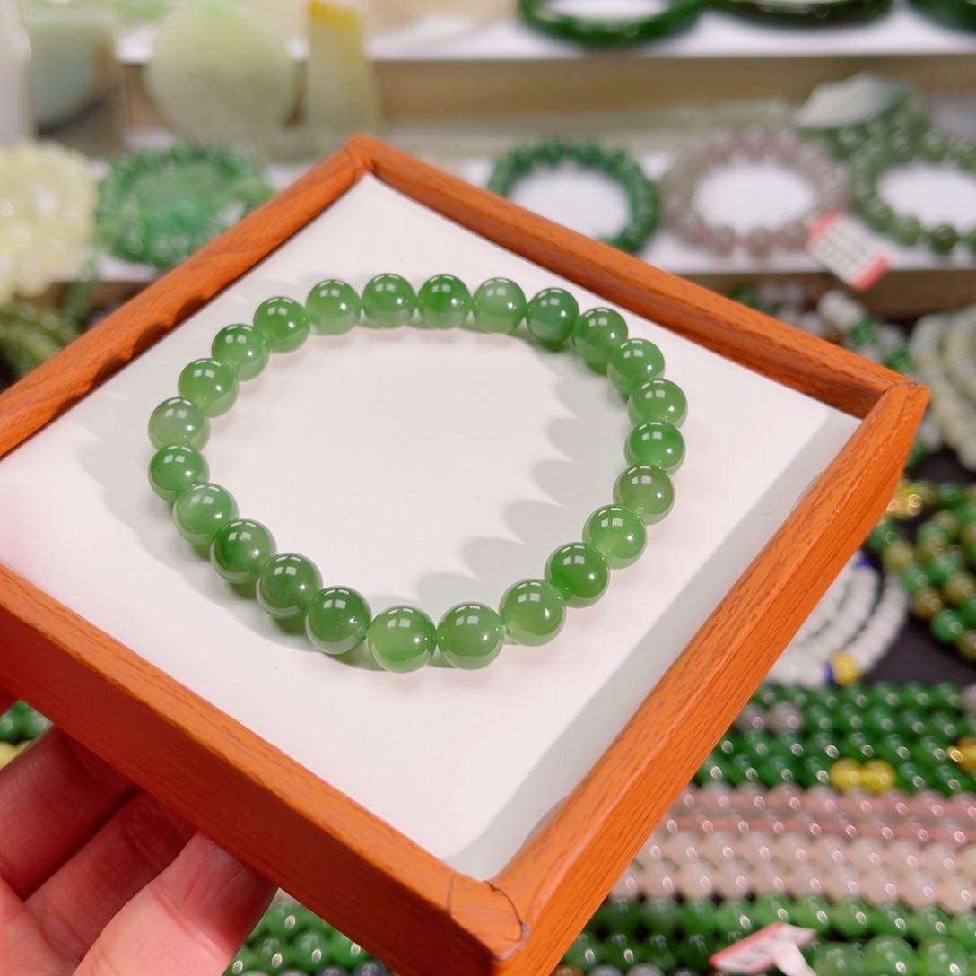 和田玉（碧玉）手链未镶嵌碧玉卡8