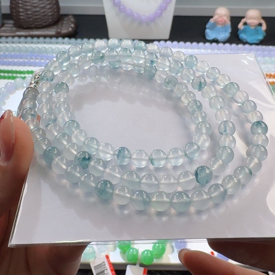 翡翠手链未镶嵌新款高冰玻渐变星空蓝长串6.1mm