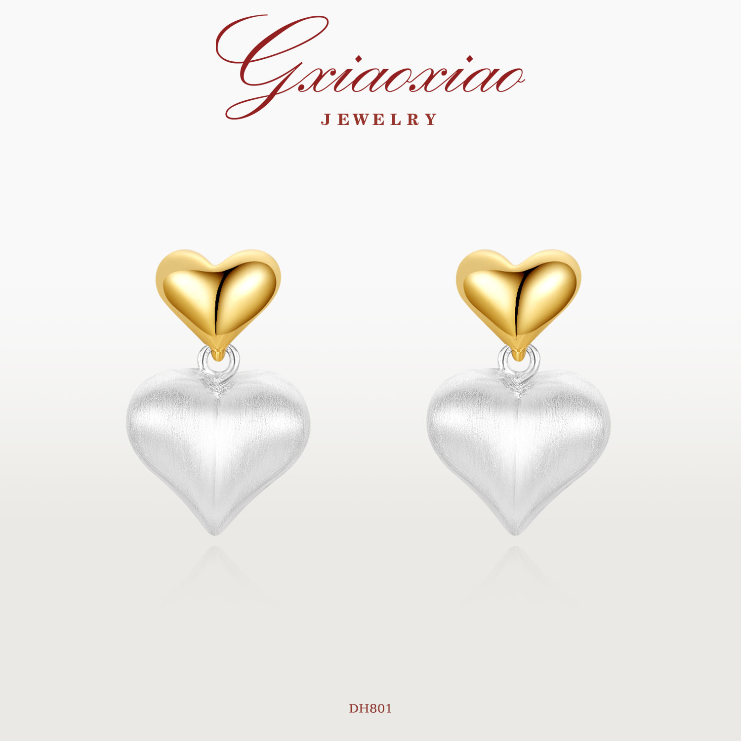 G XIAOXIAO 镀K金 时尚气质简约百搭双色爱心耳环 DH801