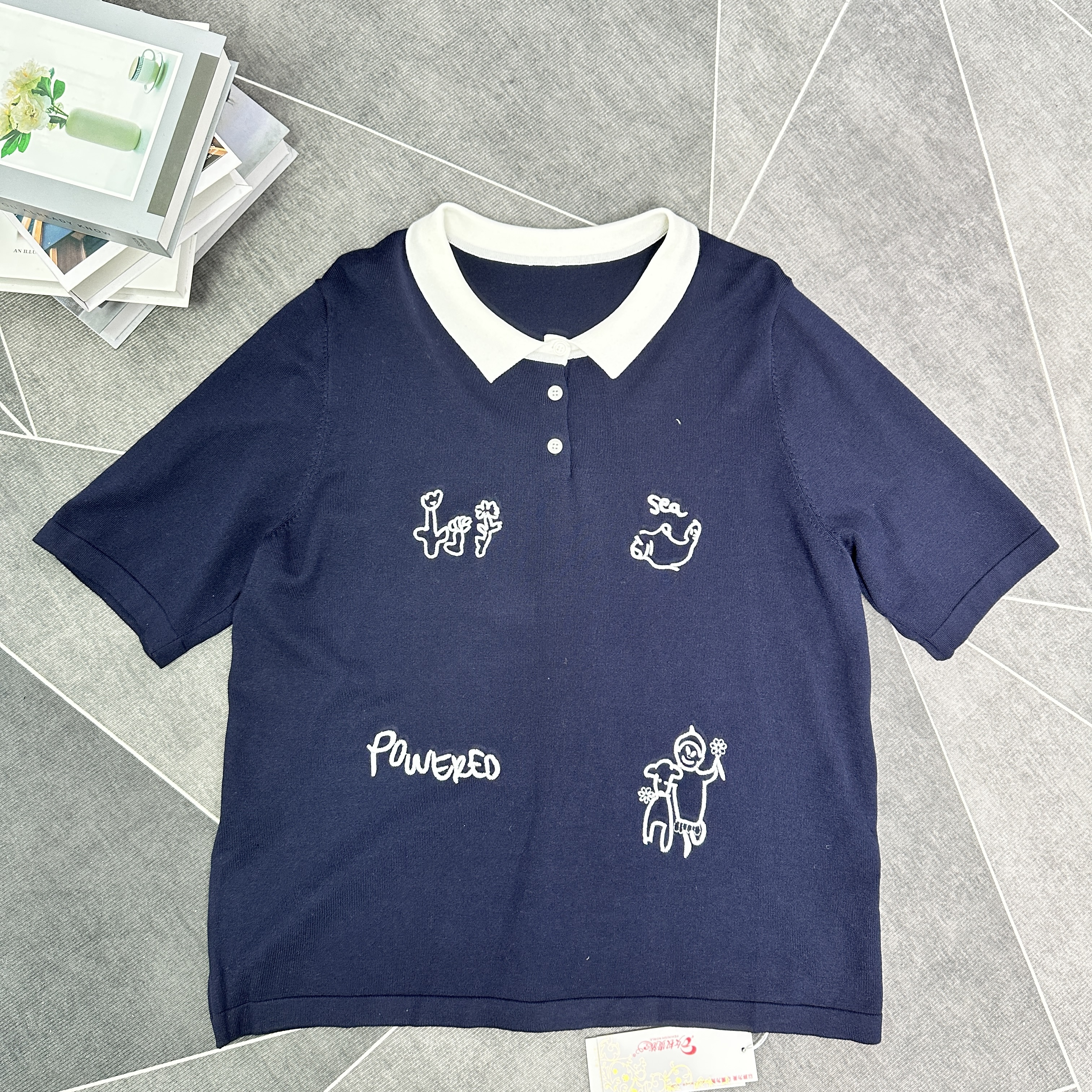 【女权贵族】回馈2025秋冬大码韩版蓝色polo针织短袖-6351