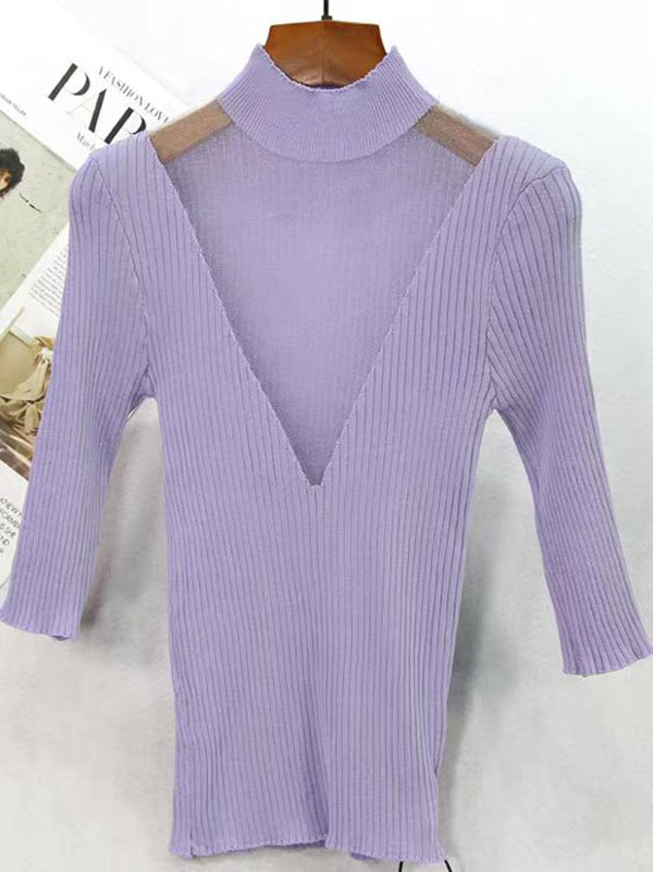 A12-7-368款 V领网纱针织衫修身显瘦纯欲风百搭款