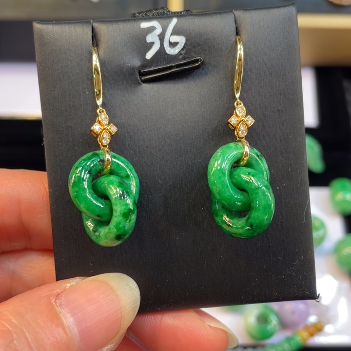 翡翠18K金镶嵌耳饰双环