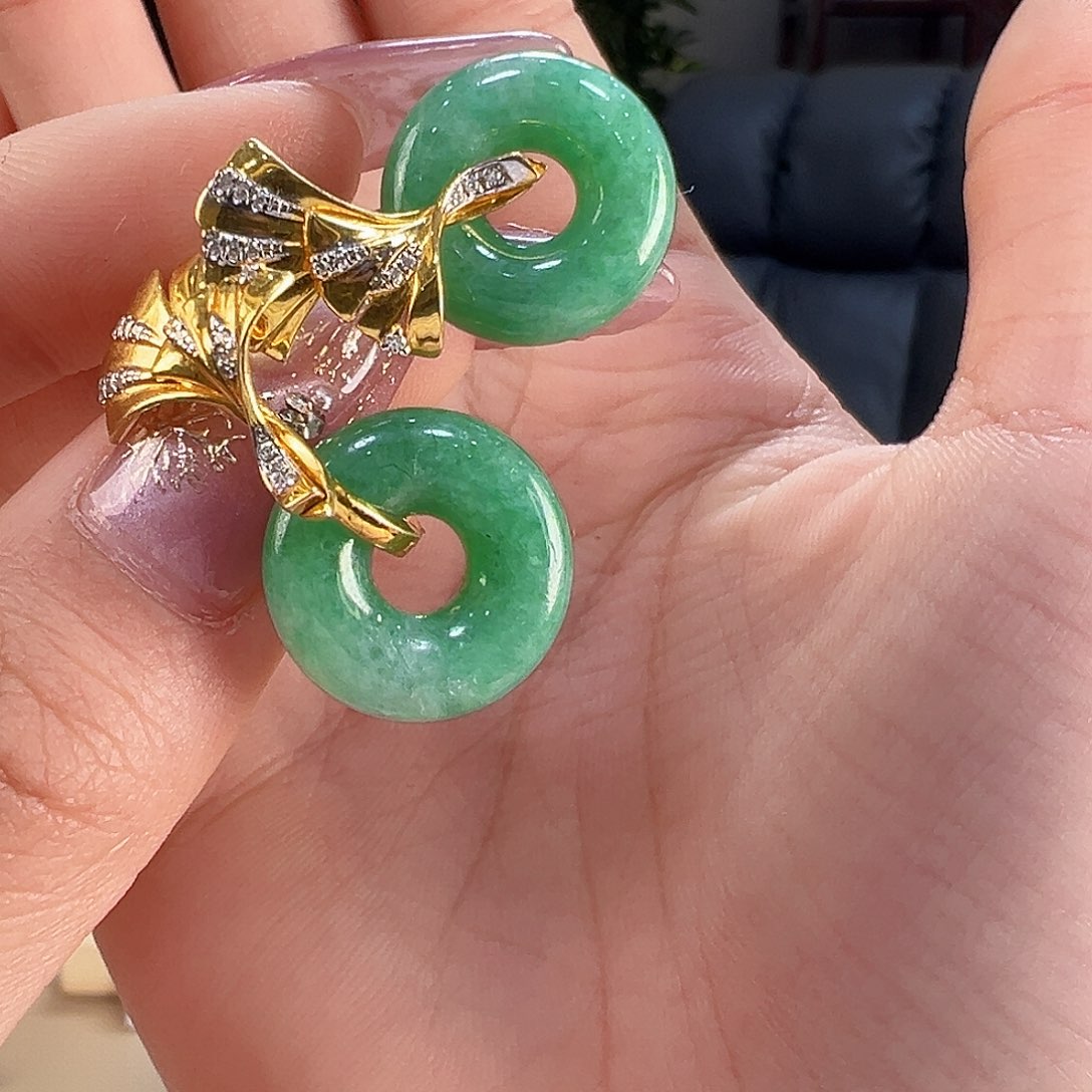 翡翠耳饰18K金镶嵌耳环93