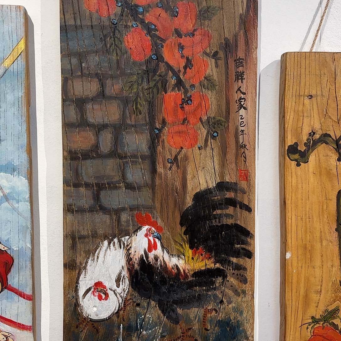 霞***具侘寂风老门板丙烯画