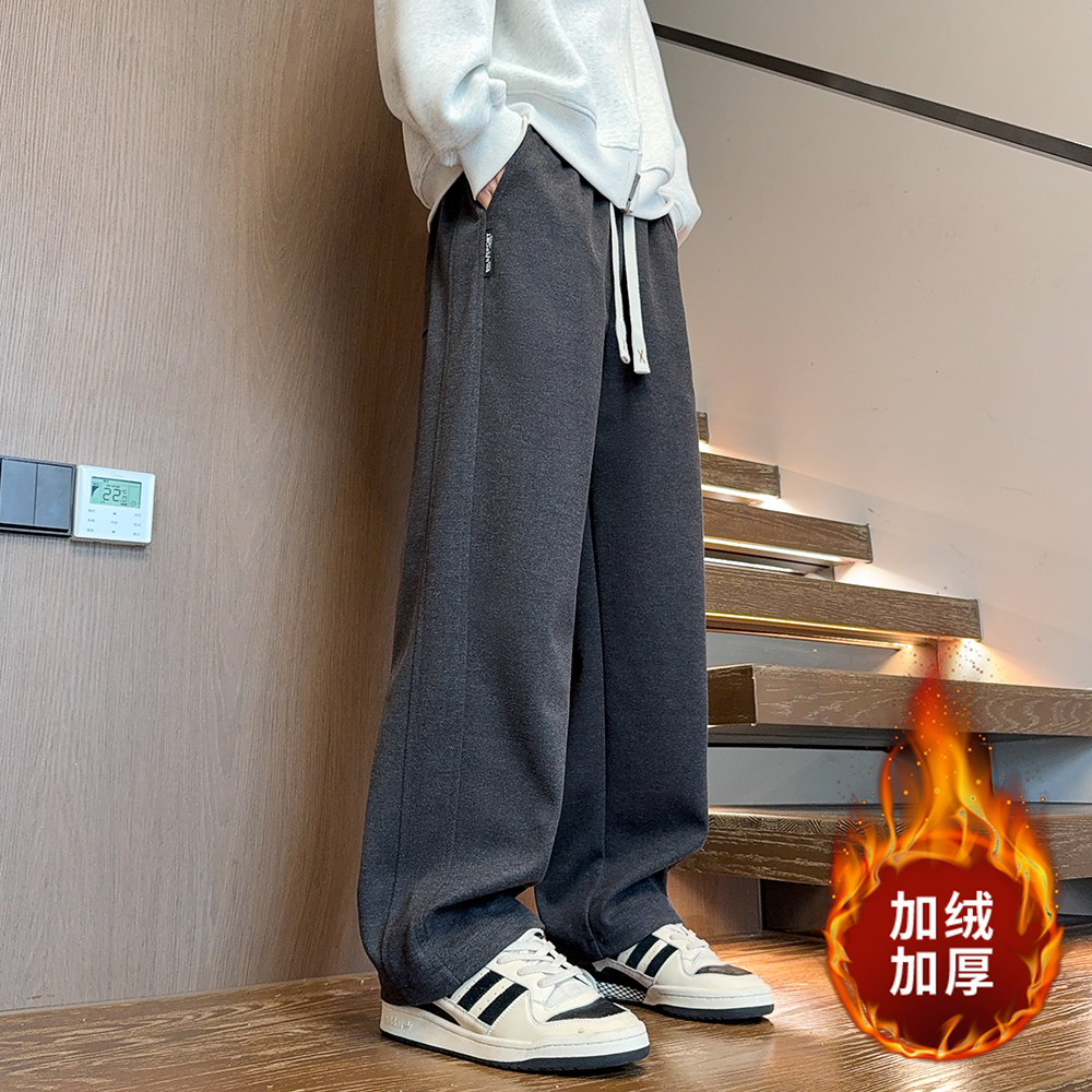 NINEDAO/玖岛秋冬美式重磅毛呢休闲潮流直筒长裤男士百搭加厚裤子
