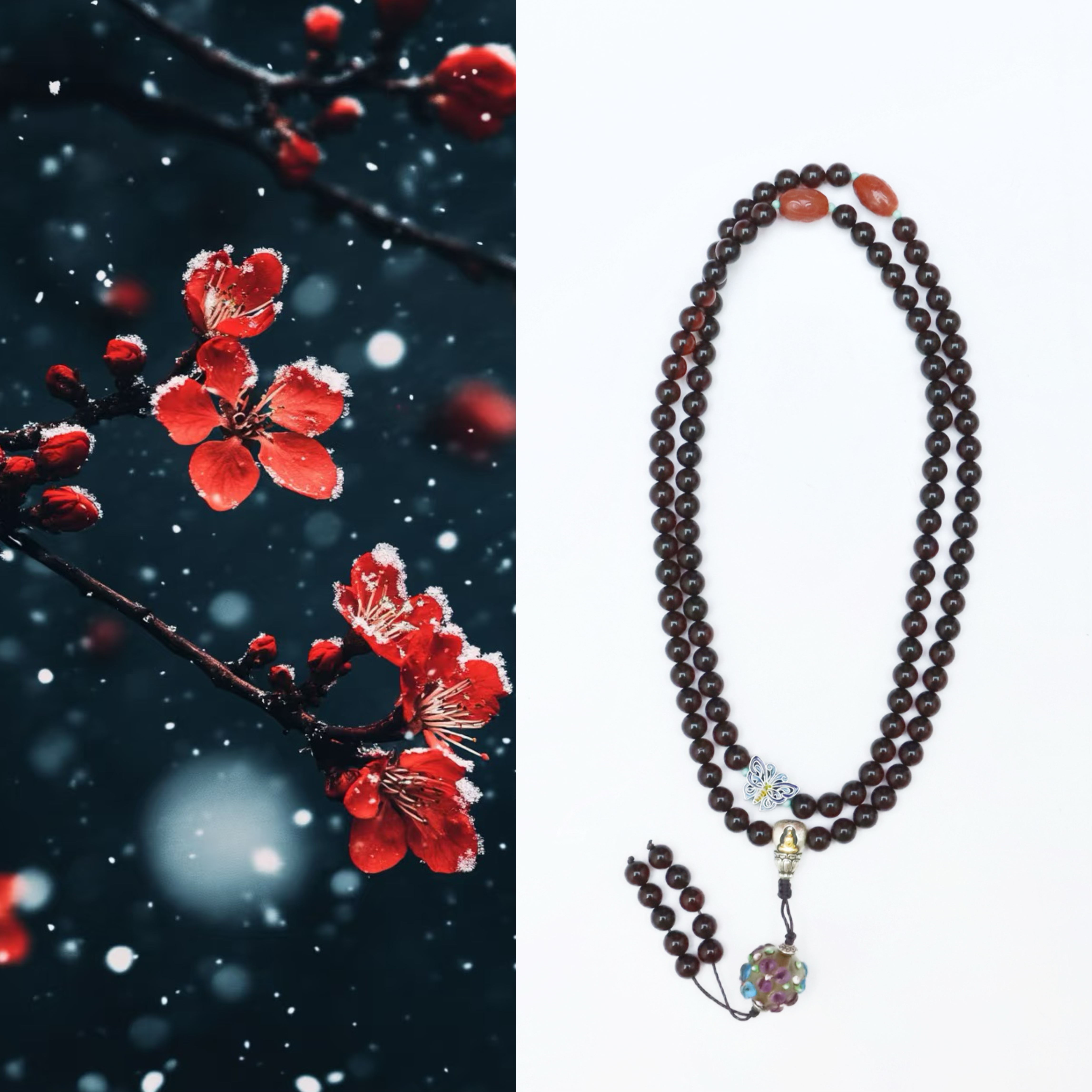 原创设计款天然琥珀血珀民族风多圈长款百搭女款项链颈饰6mm