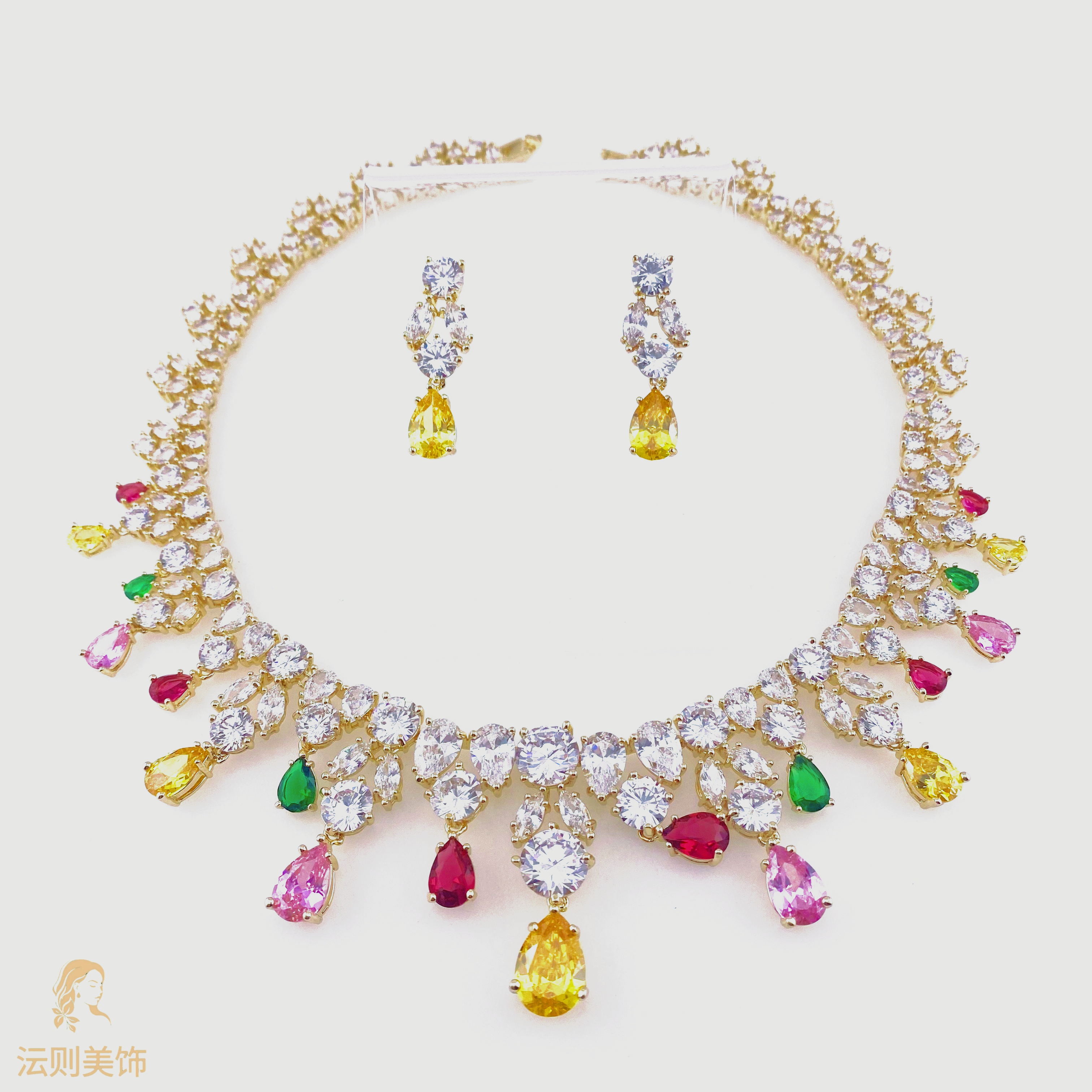 铜合金锆石耳饰 H025时尚气质金色款《花园》耳环