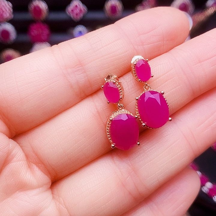 红宝石银S925镶嵌耳饰