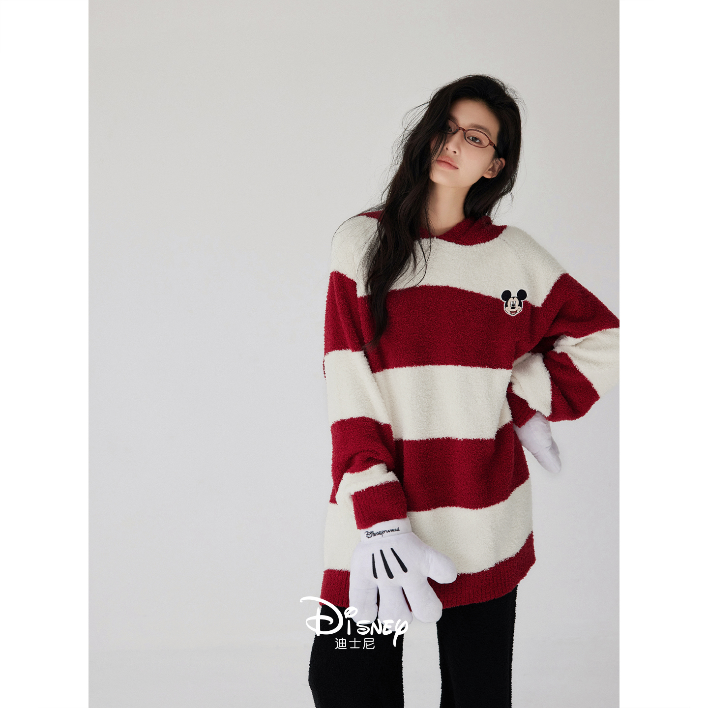 迪士尼睡衣女款冬季保暖连帽半边绒家居服本命年红少女珊瑚绒套装