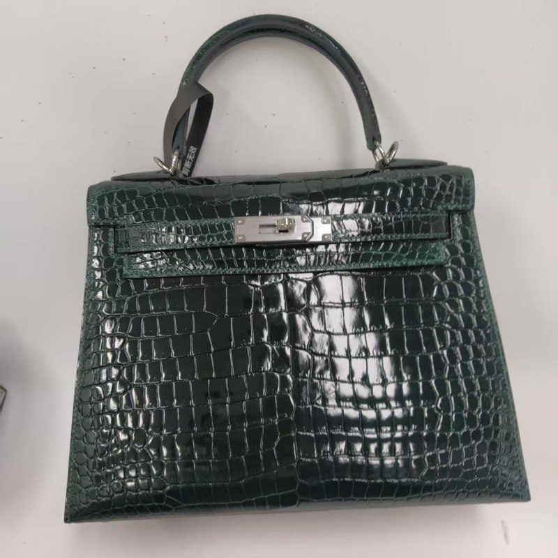 【KL28亮面鳄鱼-祖母绿-银（湾鳄）】时尚百搭单肩手提包