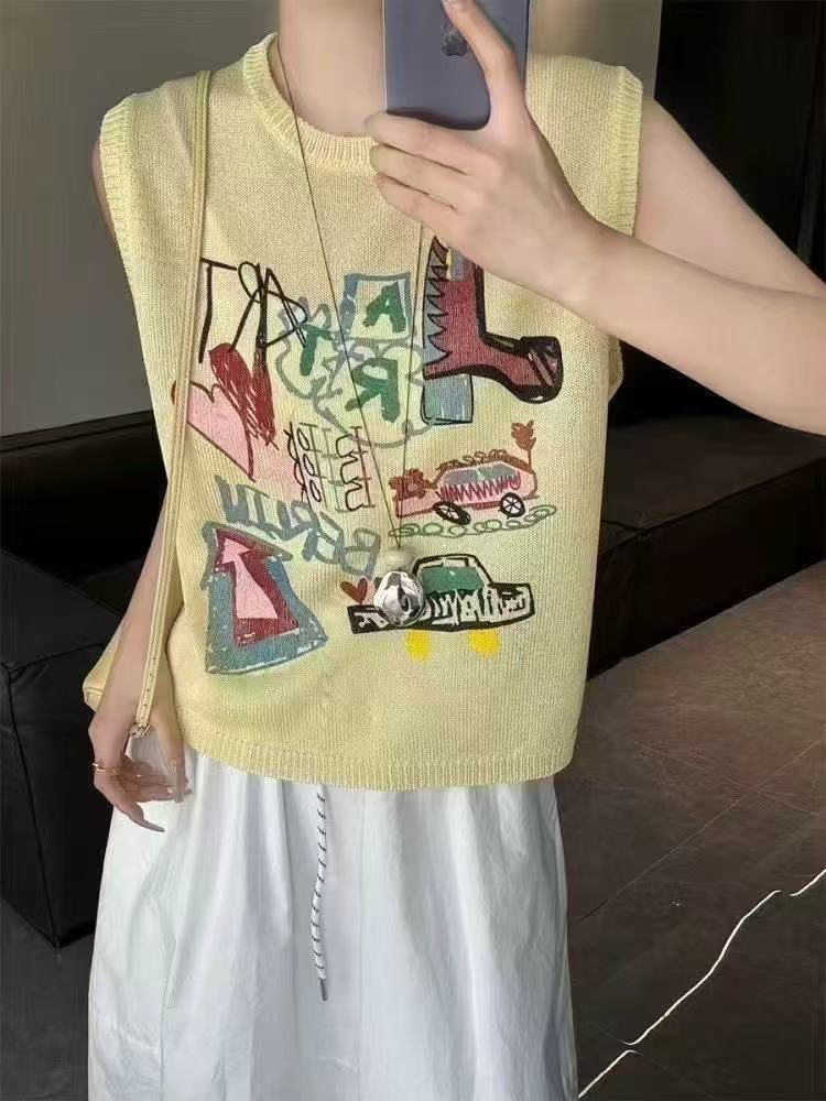 新疆包邮【C47】涂鸦宽肩针织