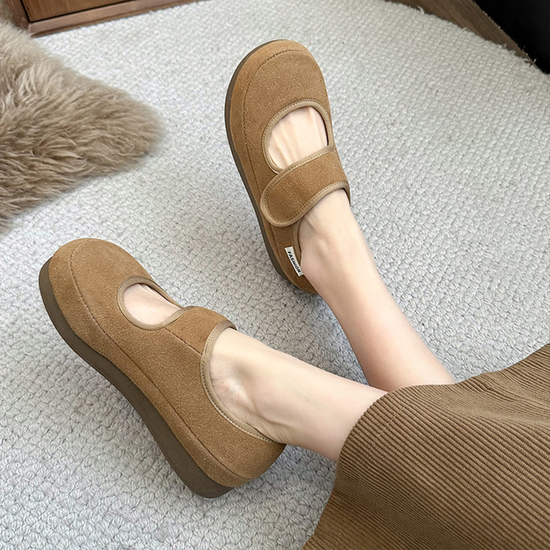 小香风圆头厚底玛丽珍平底女2025新款春秋百搭复古法式增高勃肯鞋