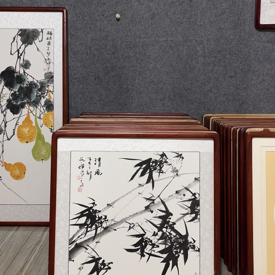 国画书画作品带框63×63