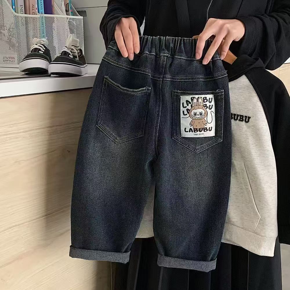 卡通拉布布儿童牛仔裤春秋款男童裤子2025新款时髦女宝宝秋装长裤