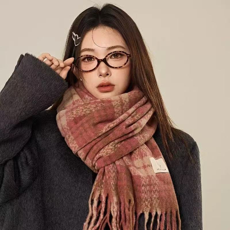 极简风法式不掉色保暖女格子围巾ins流苏双面韩版