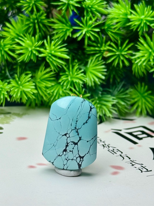 天然原矿绿松石精品水草纹无事牌高瓷瓷釉级