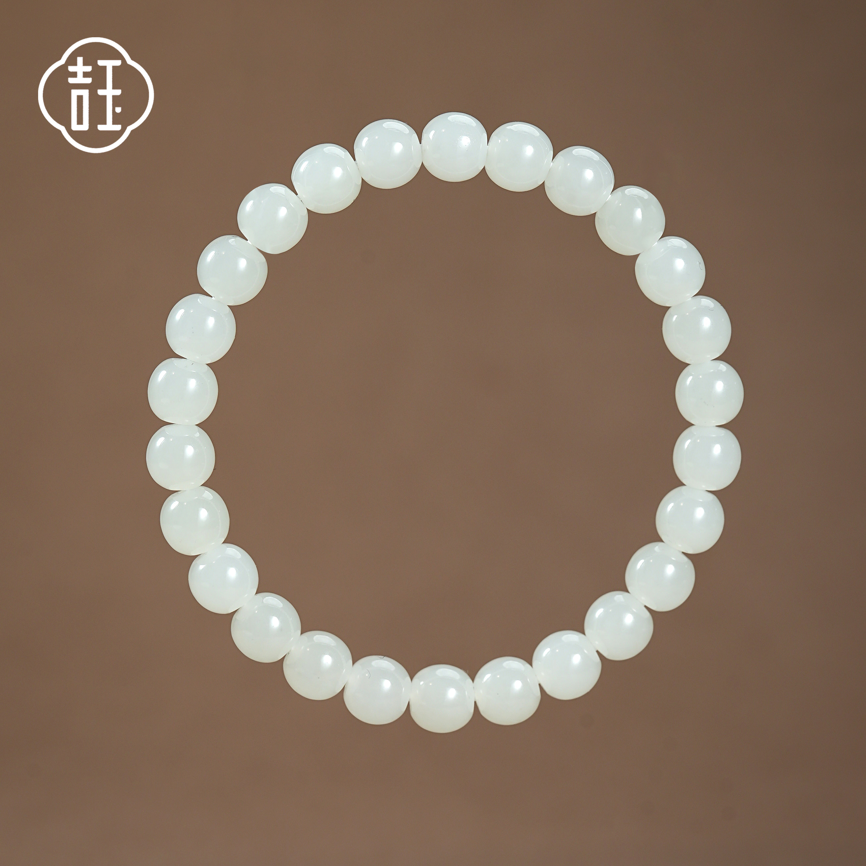 【吉玉203-421】和田玉白玉山流水手串7.5x8mm 含产状证书