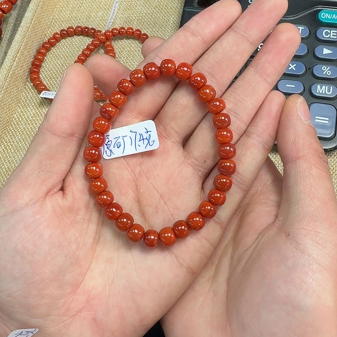 南红玛瑙手链未镶嵌原矿南红手串7mm➕瓦西柿子锦