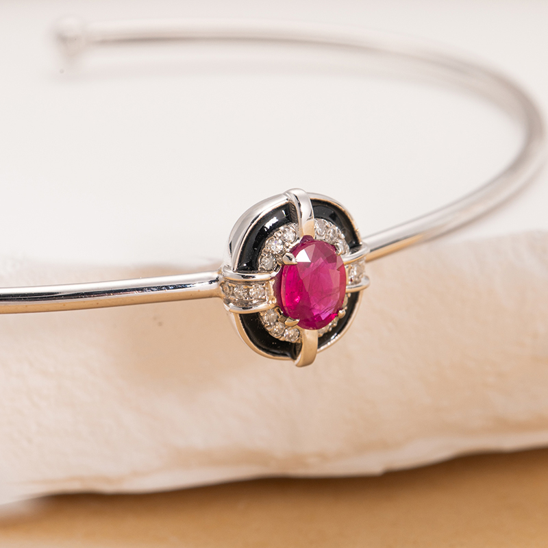 18k金红宝石手镯 天然红宝石手镯