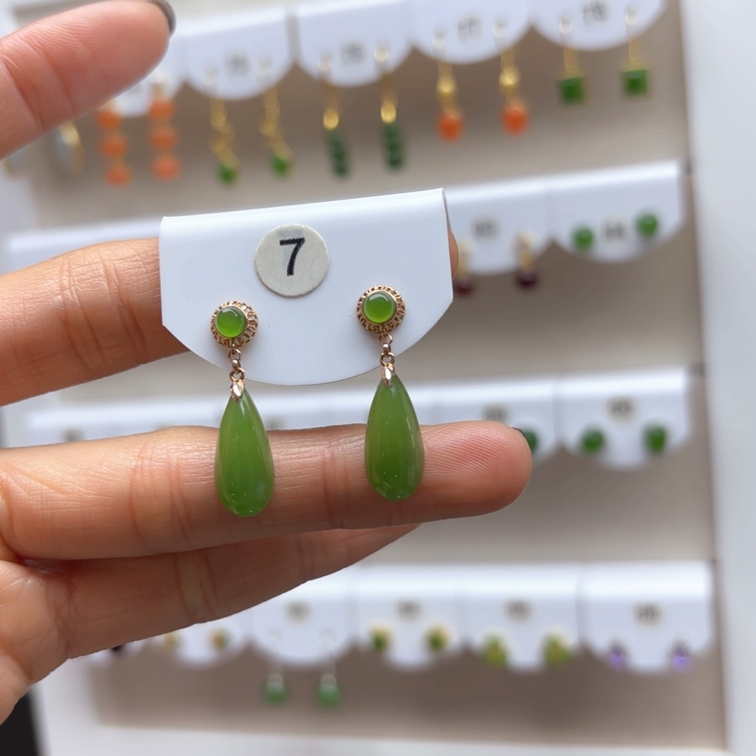 和田玉耳饰18K金镶嵌2