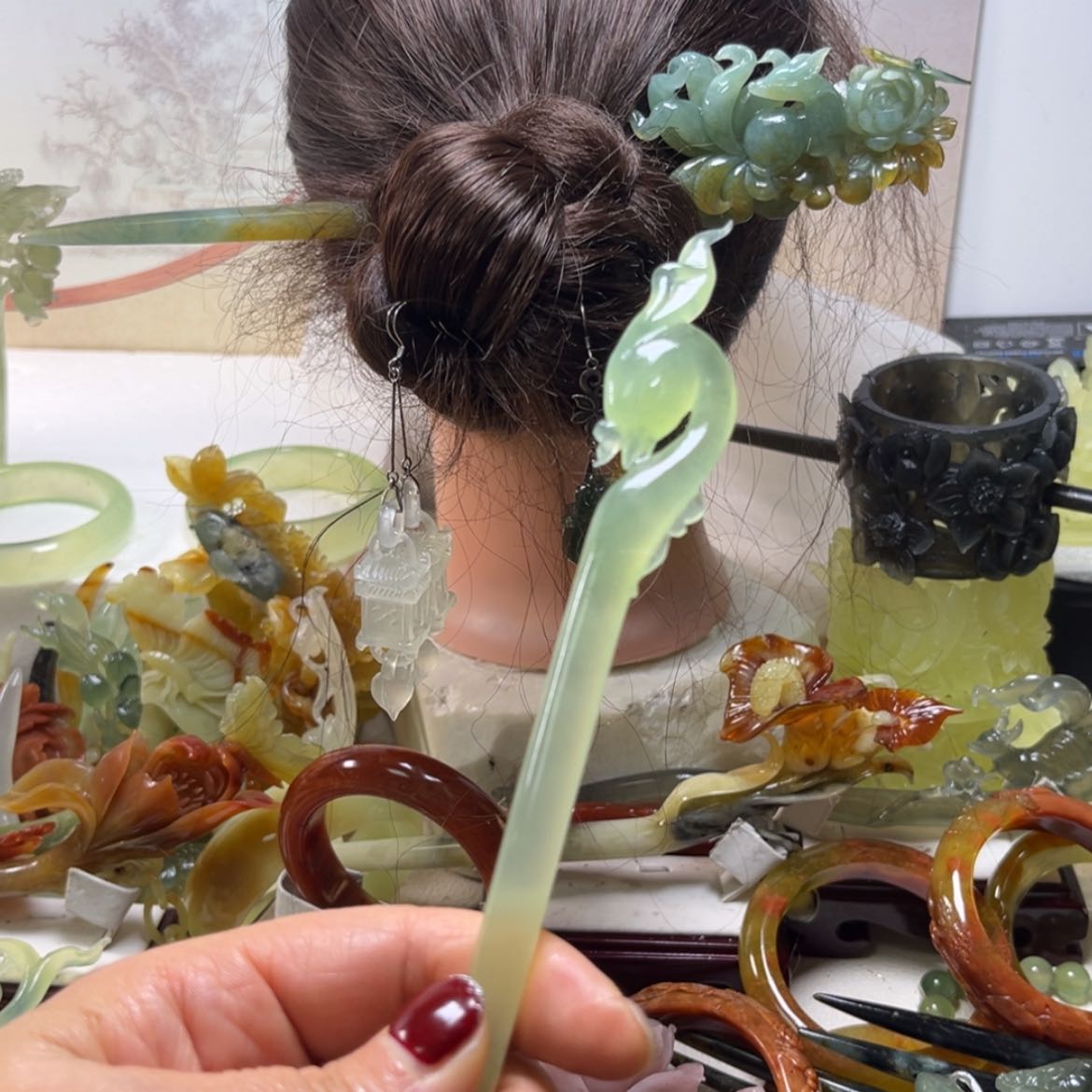 【闪购商品】蛇纹石玉发饰合金