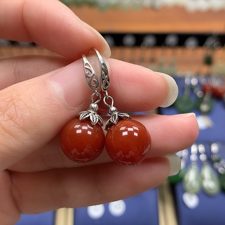 玛瑙/玉髓银S925镶嵌耳环12左右