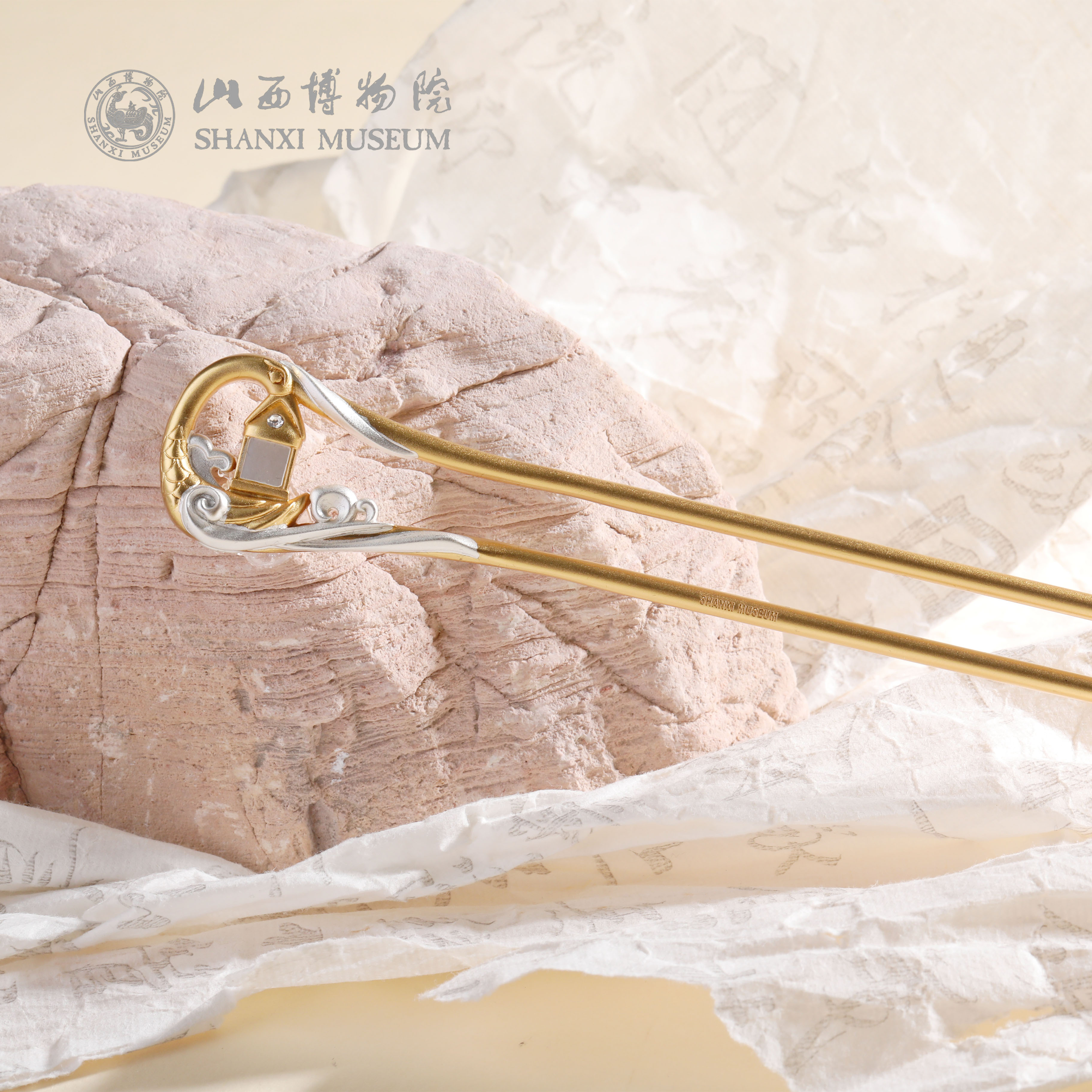 山西博物院文创“古韵流影”双面发簪雁鱼铜灯款盘发精致礼物