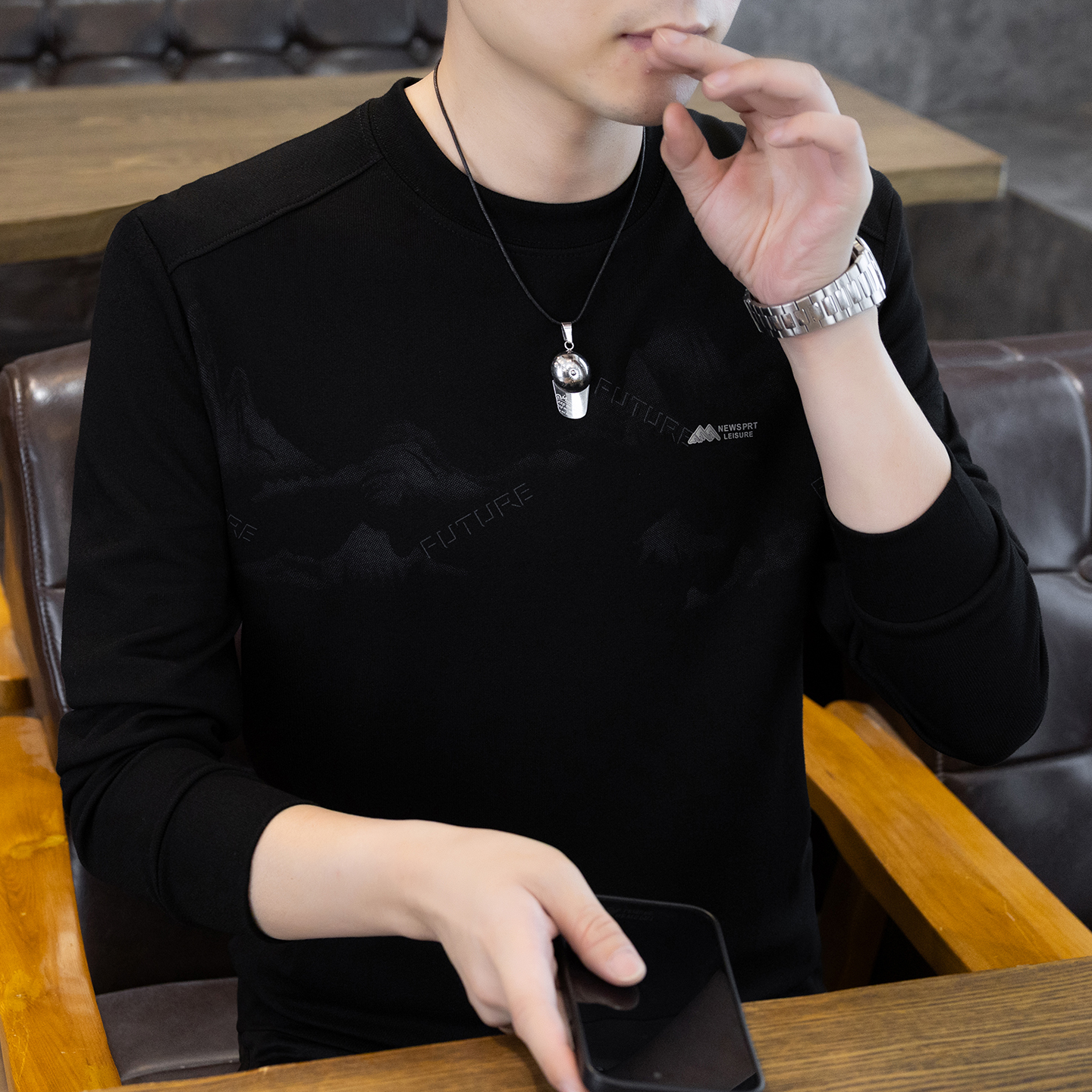 秋季新款男士卫衣圆领休闲百搭长袖打底衫宽松时尚潮流套头秋装