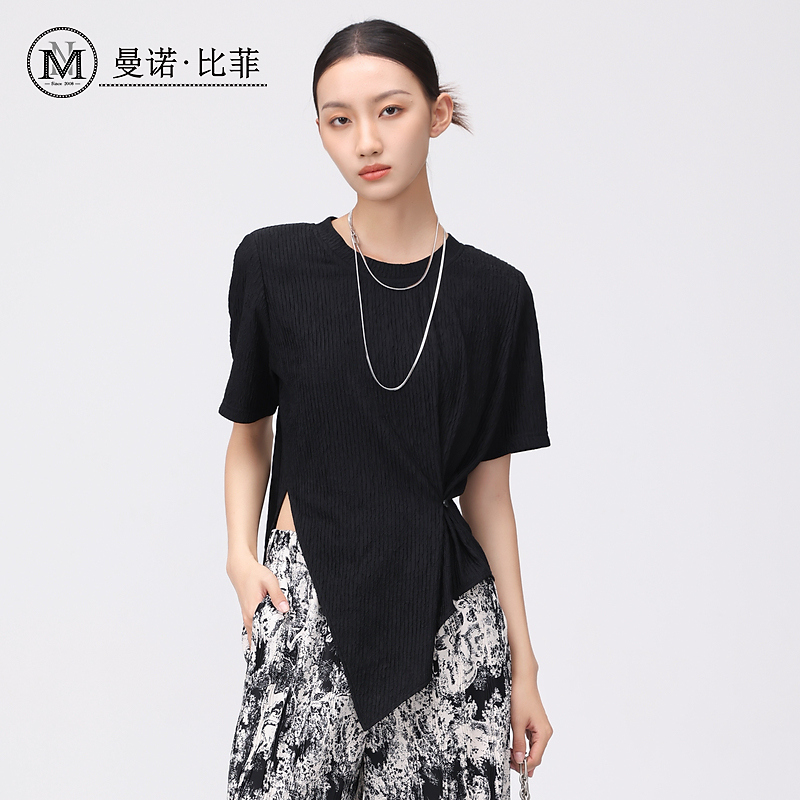 曼诺比菲不规则开叉插肩短袖T恤MFBT124303