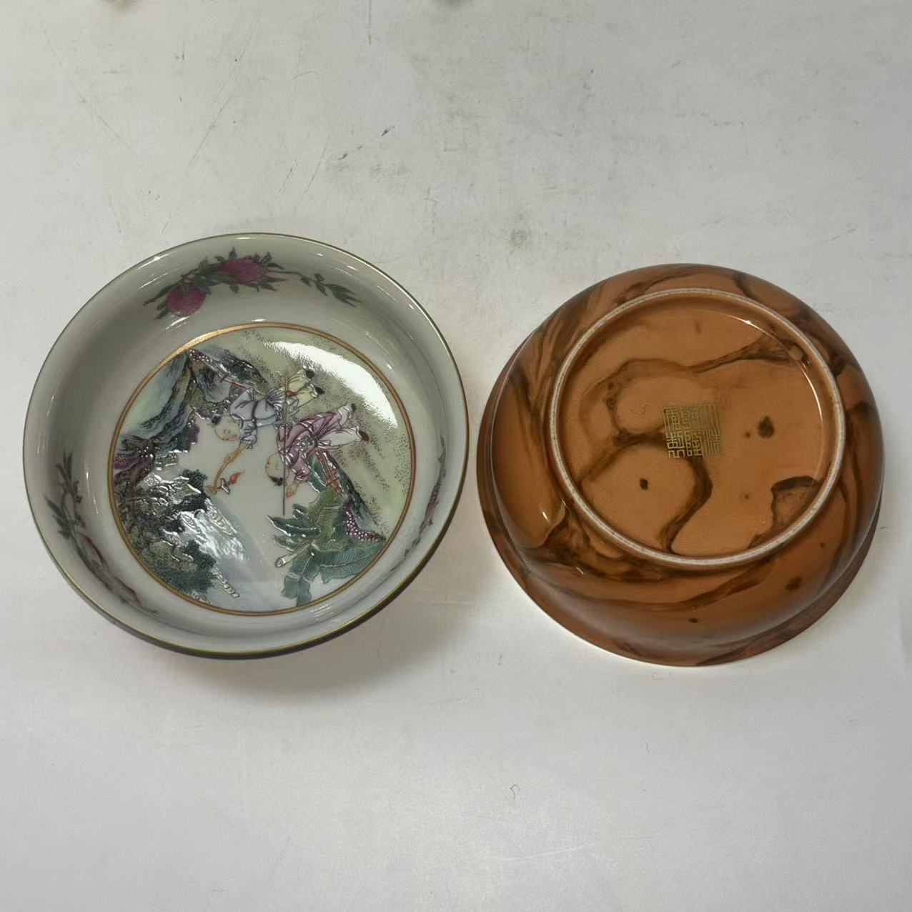 木纹釉婴戏图碗一对JD2501-208